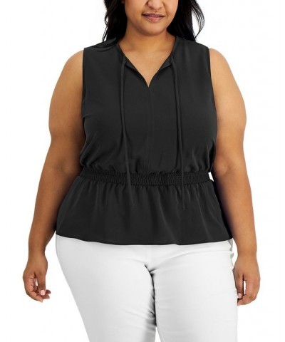 Plus Size Smocked Waist Top Deep Black $8.98 Tops