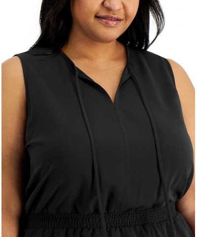 Plus Size Smocked Waist Top Deep Black $8.98 Tops