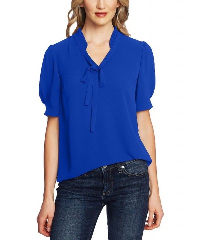 Ruffled V-Neck Tie Top Deep Royal Blue $23.53 Tops