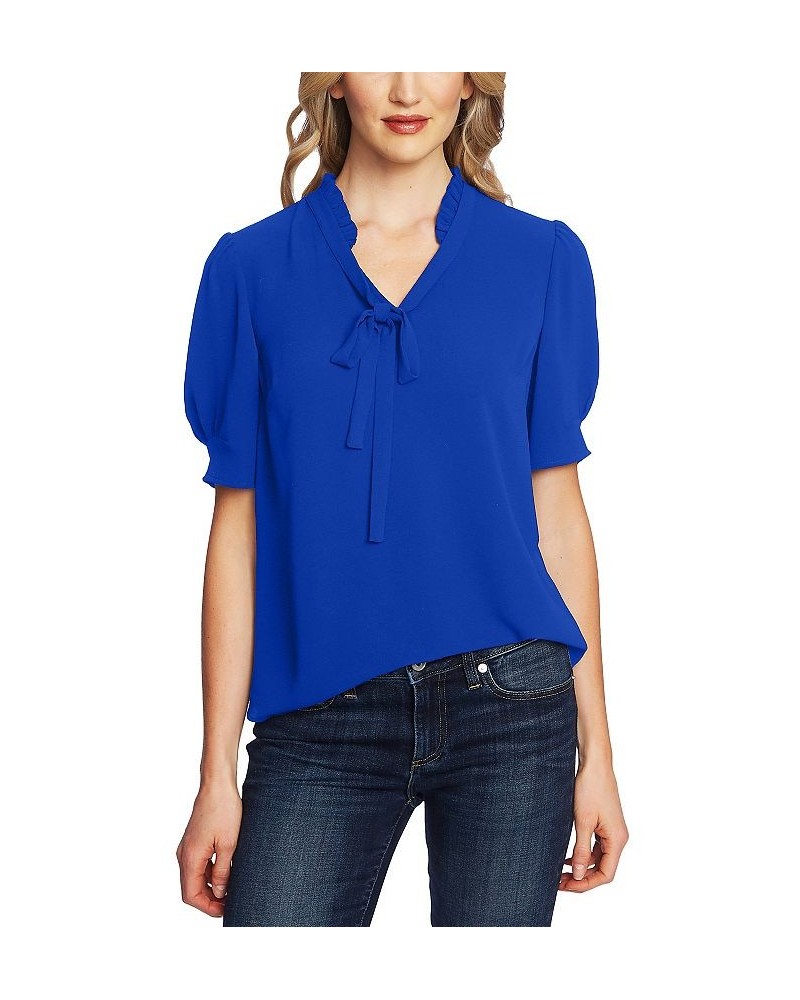 Ruffled V-Neck Tie Top Deep Royal Blue $23.53 Tops