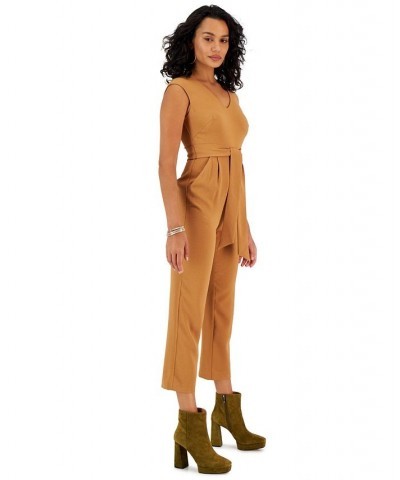 Women's V-Neck Tie-Waist Jumpsuit Toasted Almond $41.42 Pants