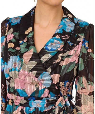 Women's Floral Clip-Dot Tie-Waist Top Black Multi $79.43 Tops