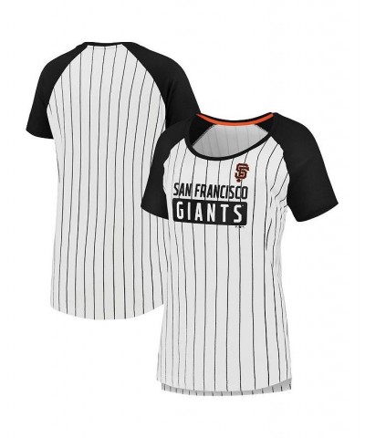 Women's Branded White San Francisco Giants Iconic Pinstripe Raglan Scoop Neck T-shirt White $25.64 Tops