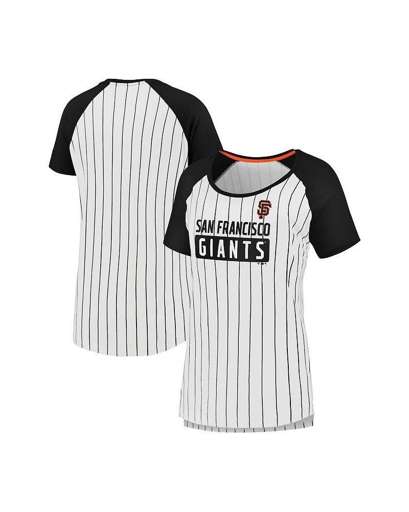 Women's Branded White San Francisco Giants Iconic Pinstripe Raglan Scoop Neck T-shirt White $25.64 Tops