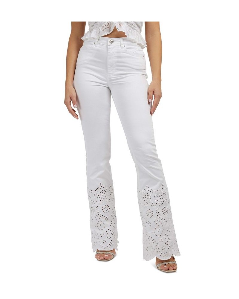 Women's Pop 70s Embroidered Bootcut Jeans Pure White $52.08 Jeans