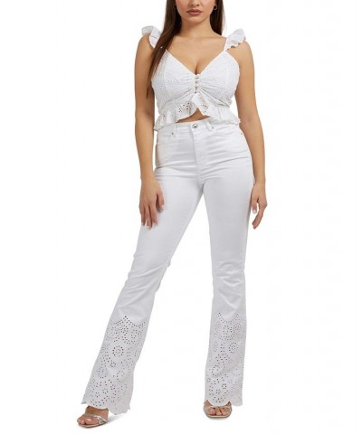 Women's Pop 70s Embroidered Bootcut Jeans Pure White $52.08 Jeans