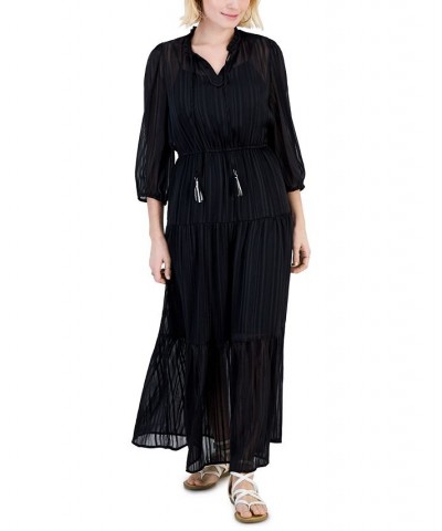 Petite Tiered Maxi Dress Black Shadow Stripe $17.65 Dresses