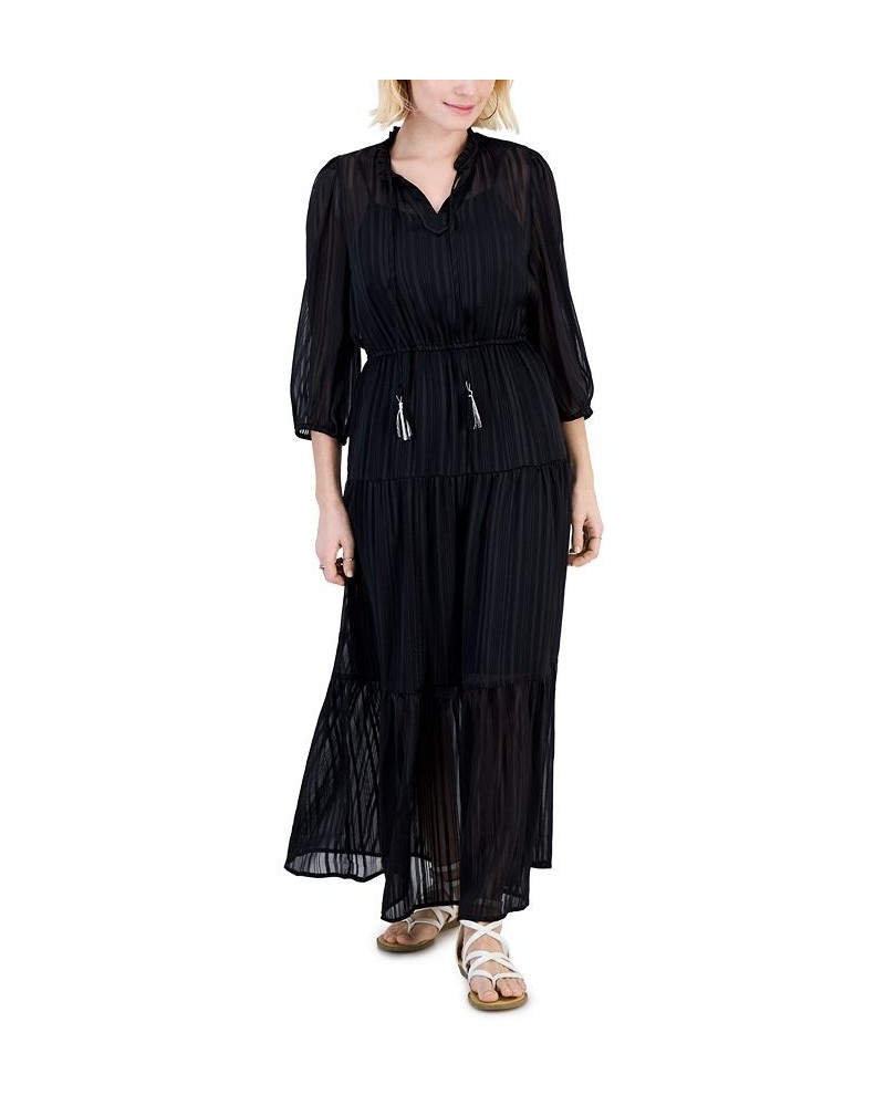 Petite Tiered Maxi Dress Black Shadow Stripe $17.65 Dresses