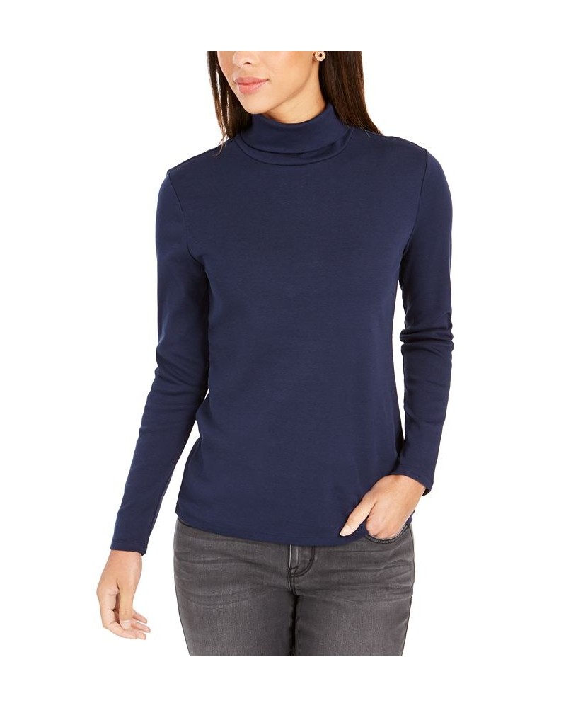 Women's Pima Turtleneck Top Blue $14.24 Tops