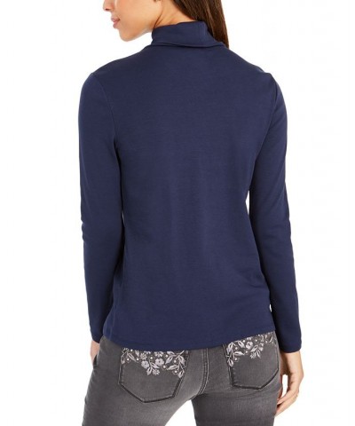 Women's Pima Turtleneck Top Blue $14.24 Tops