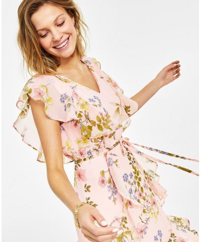 Women's Flutter-Sleeve Chiffon Fit & Flare Dress Ballerina Pink Multi $56.99 Dresses