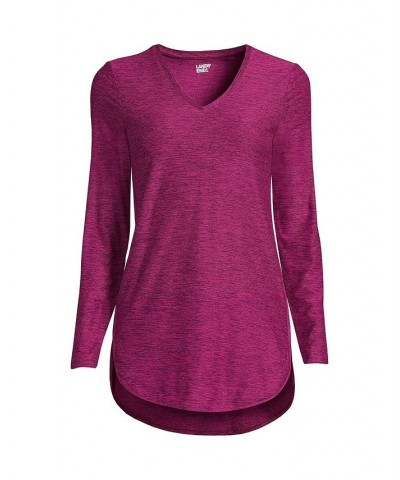 Women's Petite Soft Performance Long Sleeve Curve Hem Vneck Tunic Pink $32.48 Tops