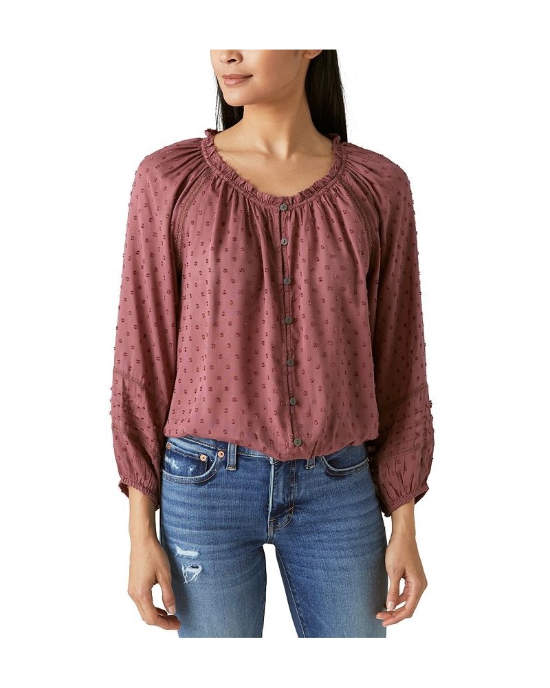 Women's Long-Sleeve Bubble-Hem Blouse Brown $35.80 Tops