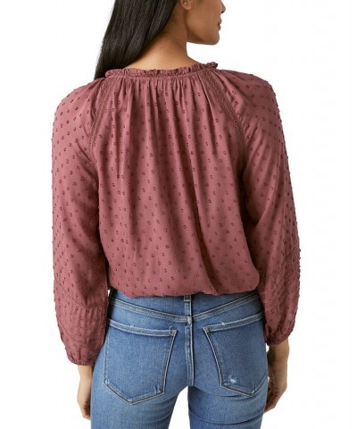 Women's Long-Sleeve Bubble-Hem Blouse Brown $35.80 Tops