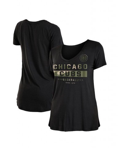 Women's Black Chicago Cubs 2021 Armed Forces Day Brushed V-Neck T-shirt Black $14.88 Tops