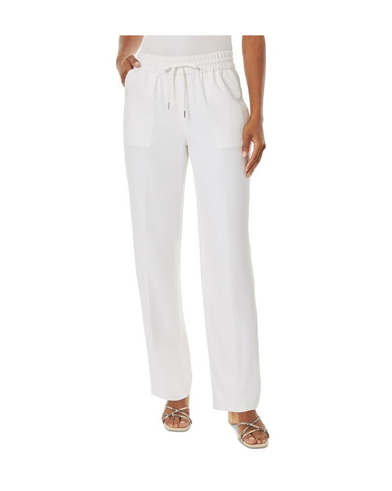 Women's Mid Rise Linen Drawstring-Waist Pants Nyc White $41.17 Pants