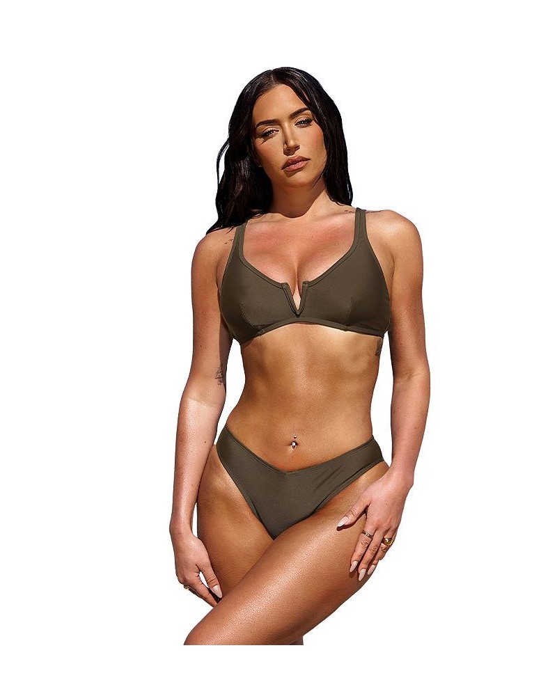 Women's X STASSIE Oasis V-Wire Bralette & V-Cut Cheeky Bikini Set Brown $25.97 Swimsuits