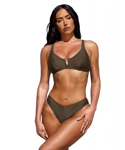 Women's X STASSIE Oasis V-Wire Bralette & V-Cut Cheeky Bikini Set Brown $25.97 Swimsuits