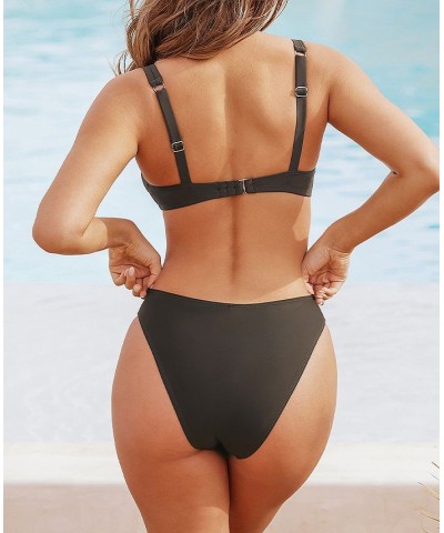 Women's X STASSIE Oasis V-Wire Bralette & V-Cut Cheeky Bikini Set Brown $25.97 Swimsuits