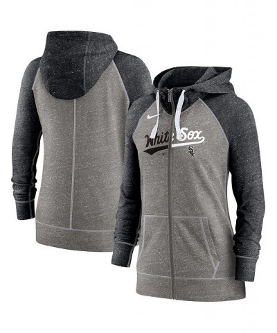 Women's Chicago White Sox Split Wordmark Gym Vintage-Like Raglan Slub Full-Zip Hoodie Black $34.00 Sweatshirts