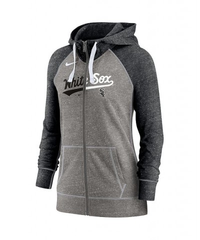 Women's Chicago White Sox Split Wordmark Gym Vintage-Like Raglan Slub Full-Zip Hoodie Black $34.00 Sweatshirts