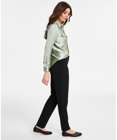 Women's Satin Utility Blouse & Straight-Leg Pants Deep Black $25.96 Pants