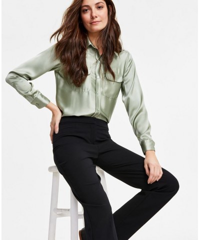 Women's Satin Utility Blouse & Straight-Leg Pants Deep Black $25.96 Pants