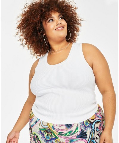 Trendy Plus Size Ribbed Sweater Tank Top White $17.60 Tops