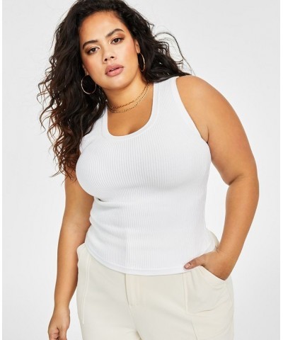 Trendy Plus Size Ribbed Sweater Tank Top White $17.60 Tops