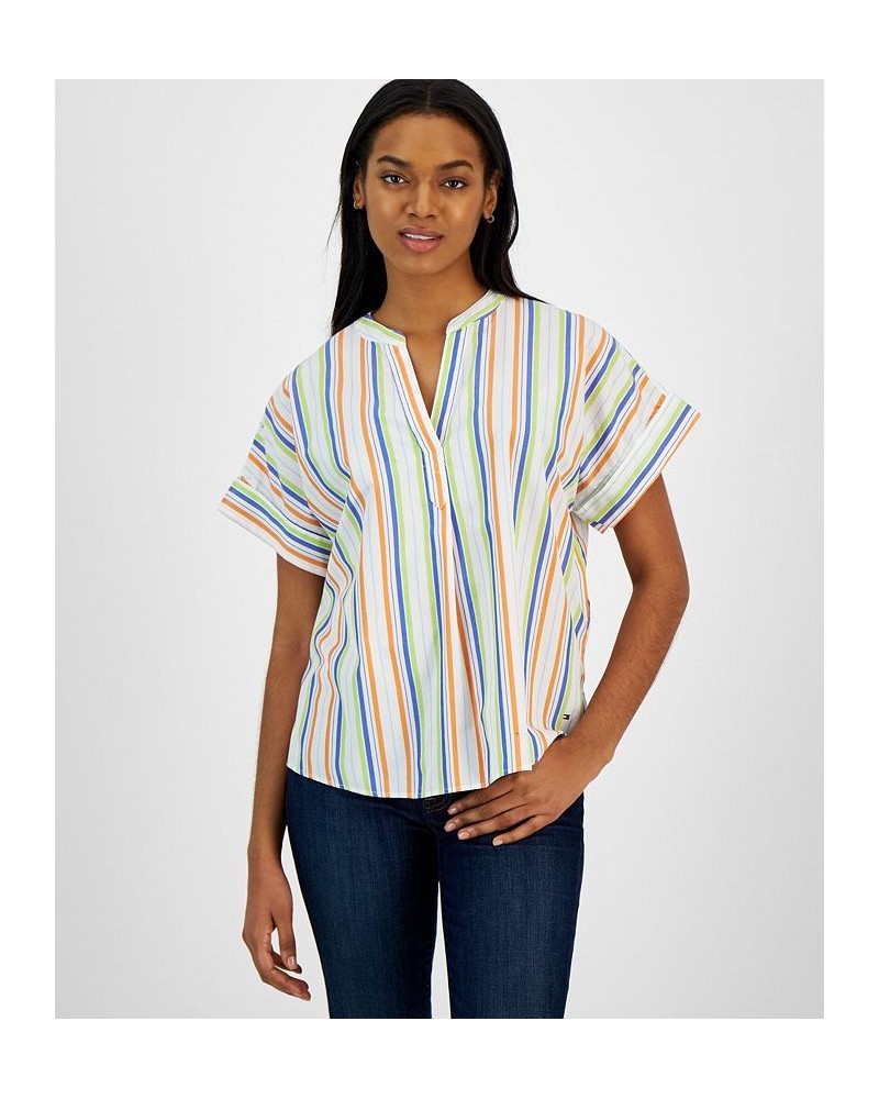 Women's Cotton Striped Popover Shirt Morningside Multi Stripe- Mandarin Multi $16.76 Tops