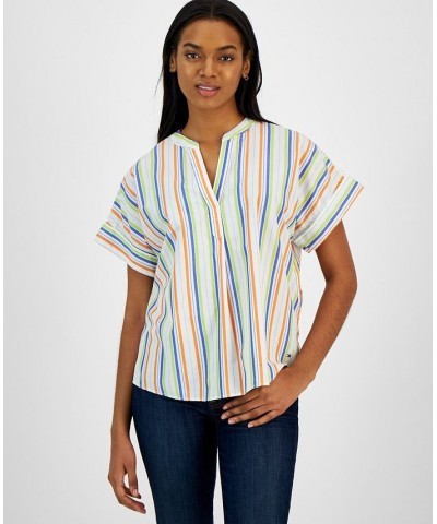 Women's Cotton Striped Popover Shirt Morningside Multi Stripe- Mandarin Multi $16.76 Tops