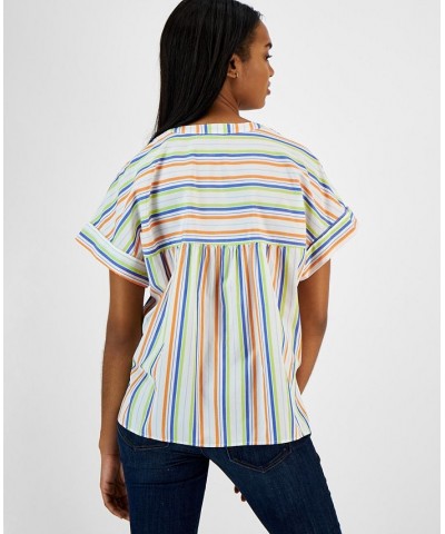 Women's Cotton Striped Popover Shirt Morningside Multi Stripe- Mandarin Multi $16.76 Tops