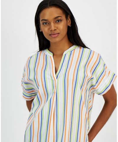 Women's Cotton Striped Popover Shirt Morningside Multi Stripe- Mandarin Multi $16.76 Tops