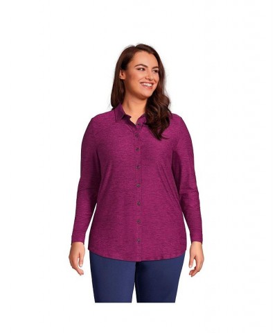 Women's Plus Size Long Sleeve Soft Performance Roll Tab Tunic Pink $34.28 Tops