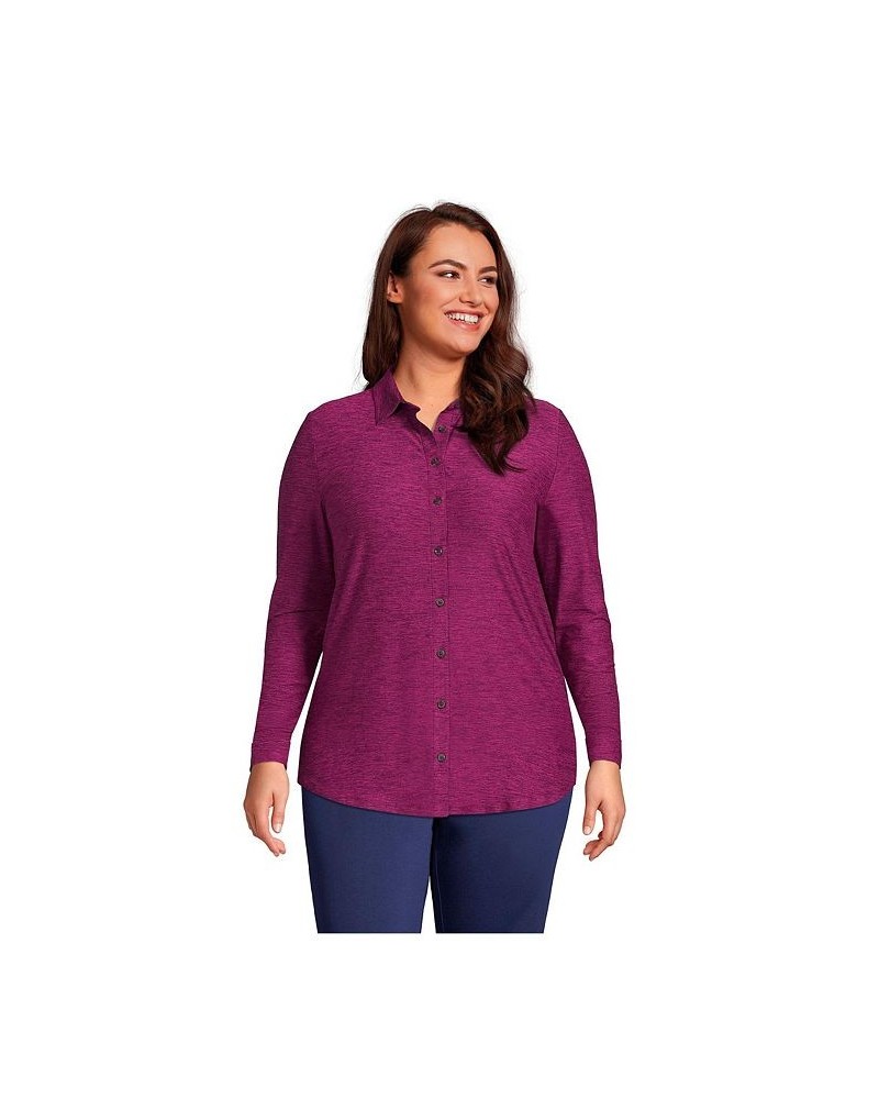 Women's Plus Size Long Sleeve Soft Performance Roll Tab Tunic Pink $34.28 Tops