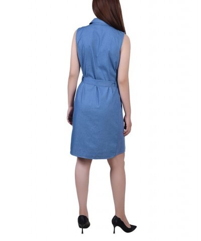 Petite Sleeveless Belted Denim Dress Med Denim $20.35 Dresses