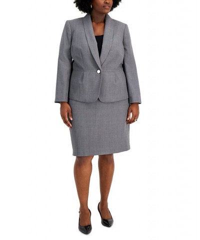 Plus Size Shawl-Collar Skirt Suit Grey $44.20 Suits