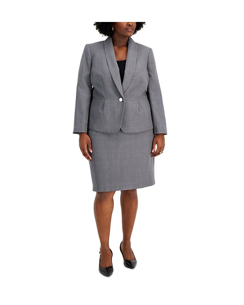 Plus Size Shawl-Collar Skirt Suit Grey $44.20 Suits