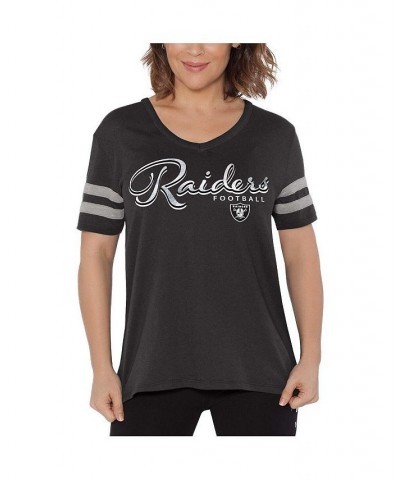 Women's Black Las Vegas Raiders Triple Play V-Neck T-shirt Black $23.00 Tops