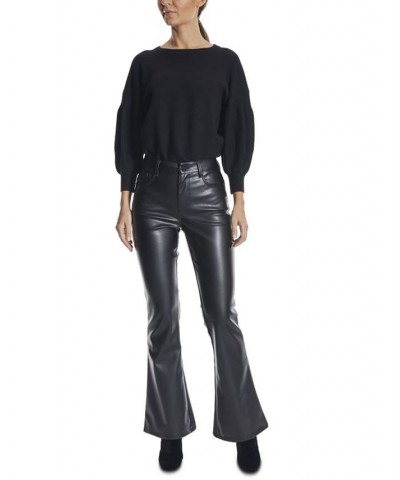 Juniors' Faux-Leather Flare Jeans Black $14.40 Jeans