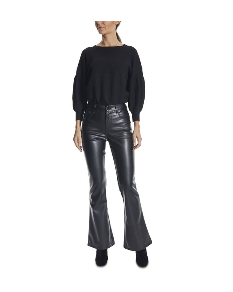 Juniors' Faux-Leather Flare Jeans Black $14.40 Jeans