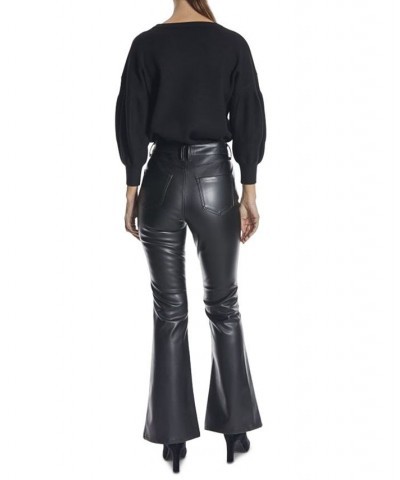 Juniors' Faux-Leather Flare Jeans Black $14.40 Jeans