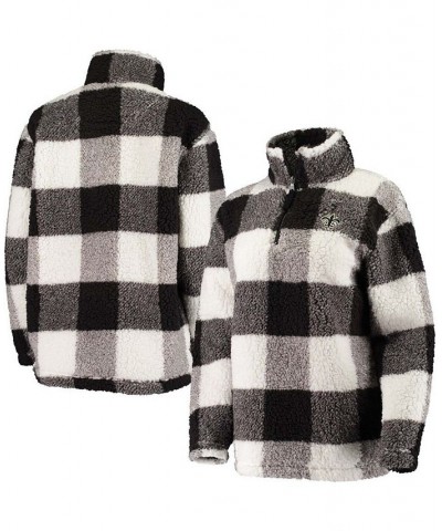 Women's Black New Orleans Saints Sherpa Plaid Quarter-Zip Jacket Black $41.80 Jackets