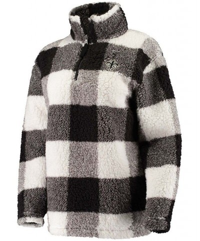 Women's Black New Orleans Saints Sherpa Plaid Quarter-Zip Jacket Black $41.80 Jackets