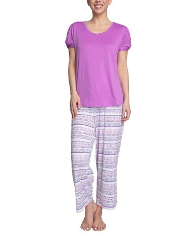 Solid Top & Printed Pants Pajama Set Purple $27.84 Sleepwear