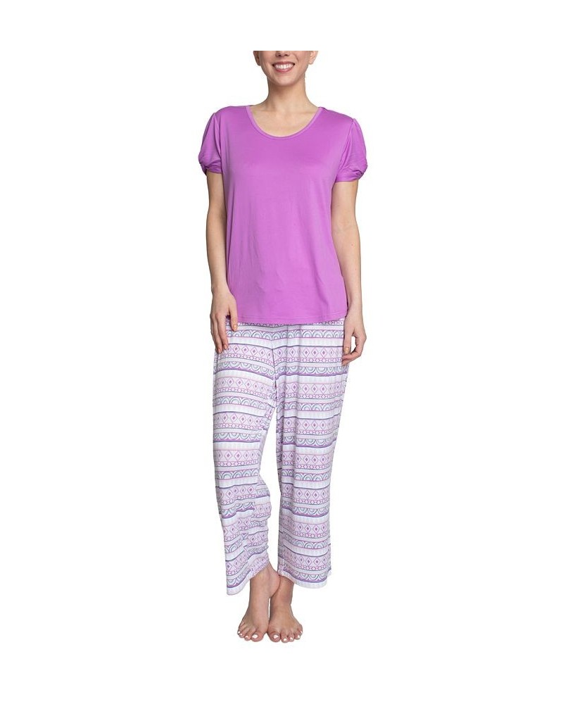 Solid Top & Printed Pants Pajama Set Purple $27.84 Sleepwear