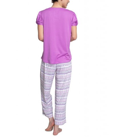 Solid Top & Printed Pants Pajama Set Purple $27.84 Sleepwear