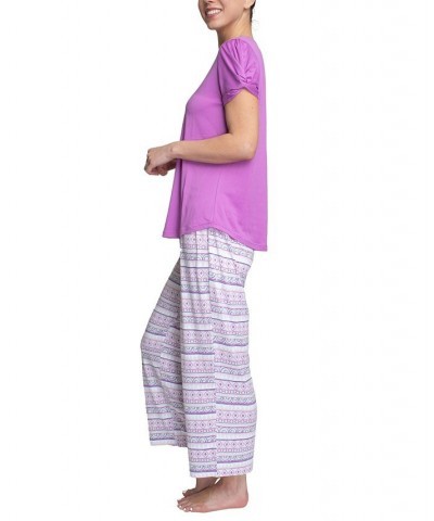 Solid Top & Printed Pants Pajama Set Purple $27.84 Sleepwear