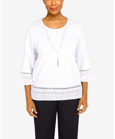 Women's Summer in The City Eyelet Border Crew Neck Top with Necklace White $29.19 Tops