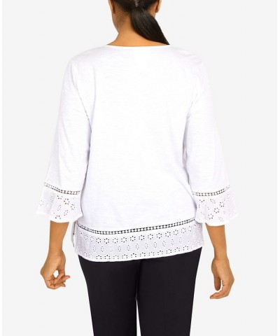 Women's Summer in The City Eyelet Border Crew Neck Top with Necklace White $29.19 Tops